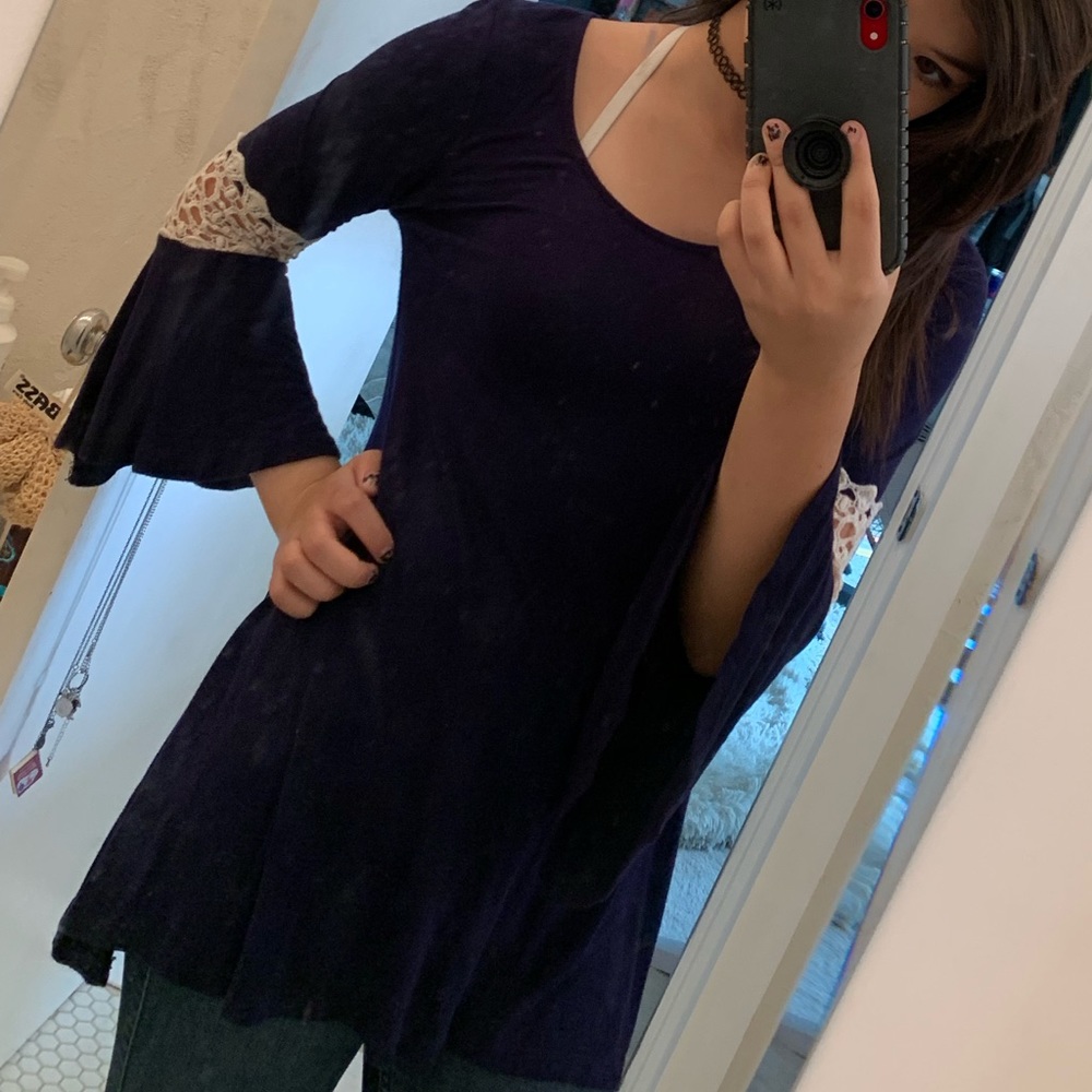 altar’d state lacy top blue big sleeves